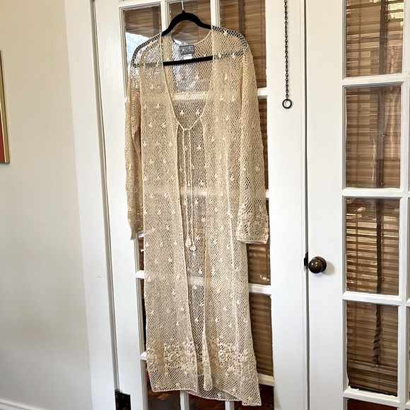 Vintage April Cornell  NWOT small cream crochet long cardigan sweater - Picture 2 of 7